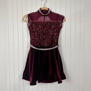 Weissman Velvet Dance Jazz Irish Dress Burgundy Silver Sequin Rhinestone Girls L